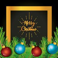 Merry Christmas sign behind ornaments in pine branches vector