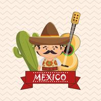 mexican man character with culture icons vector