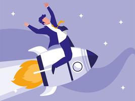 successful businessman celebrating in rocket vector