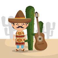 Carácter de hombre mexicano con iconos de cultura vector