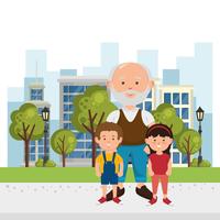 Grandfather and kids on the park vector