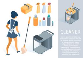 Maid in Uniform with Cleaning Trolley Cartoon vector