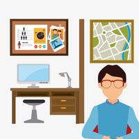 Business office and worker vector