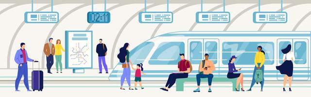 Passengers on Subway Station Flat vector