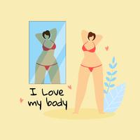 Plus Size Woman Looking at Mirror vector
