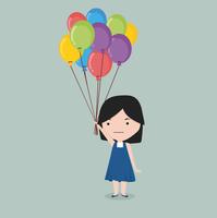 small girl holding balloon vector