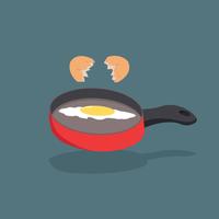  Broken egg shell vector  with yolk on Red pan cooking