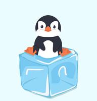 Pingüino lindo en cubito de hielo vector