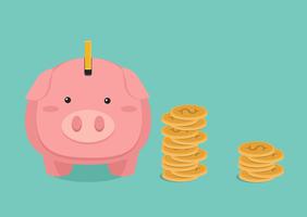 flat illustration Piggy bank and Golden coin stacks