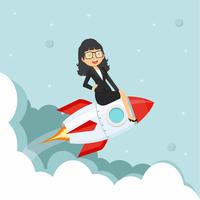 businesswoman Sitting On on a Flying rocket vector