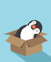 Dibujos animados lindo pingüino en la caja vector