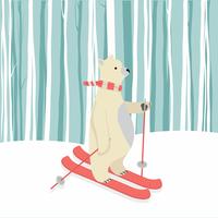 Cute Polar Bear Happy  skiing 