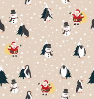 Navidad Santa Claus, muñeco de nieve y pingüino con fondo de árbol vector