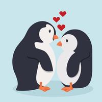 Penguin bird  cartoon in love vector