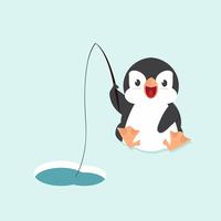 Pequeño pingüino lindo pescando en el agua vector