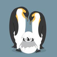 Familia de pingüinos felices de dibujos animados en huevo