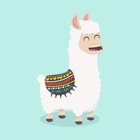 Cute funny alpaca  fluffy eat grass vector