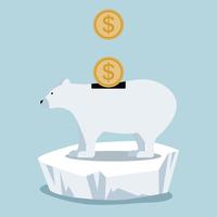 Polar bear save money on ice floe vector