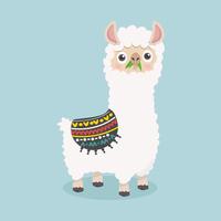 Cute funny alpaca  fluffy eat grass vector