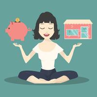 Meditating concept with Piggy Bank and Shop vector