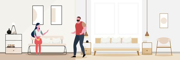 Couple romance Modern interior of the living room.  vector