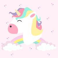 Unicorn head with rainbows in color pastel vector