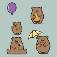 Set of cute  brown bear  flat style vector
