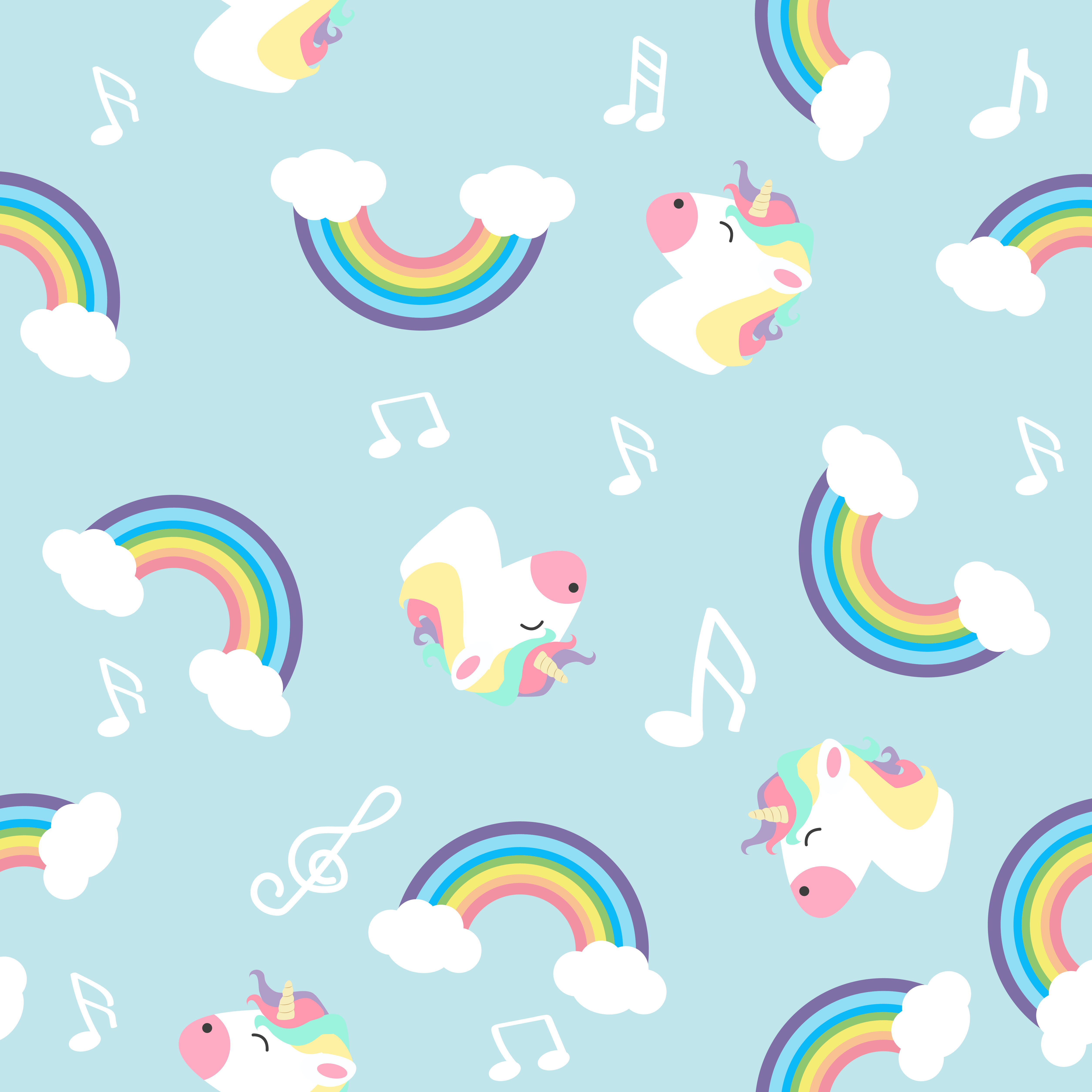 Pastel Rainbow Unicorn With Note Seamless Pattern Download Free