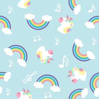 Pastel unicornio arcoiris con nota de patrones sin fisuras vector