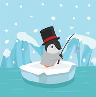 Cute penguin fishing on ice floe vector