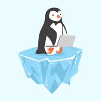 pingüino con cuaderno sobre témpano de hielo vector