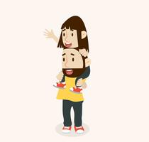 Happy Father Carries with Daughter On Shoulders vector