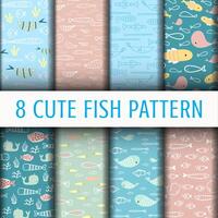 8 Cute Fish pattern background vector
