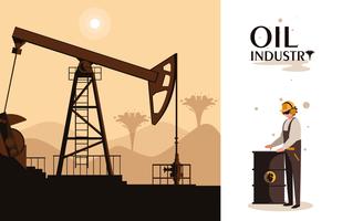 oil industry scene with derrick and worker vector