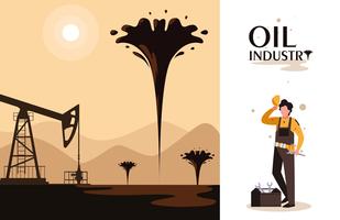 oil industry scene with derrick and worker vector
