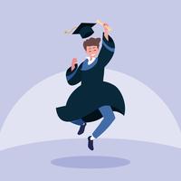 Graduating boy student jumping in celebration design  vector