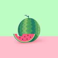 Watermelon And Slice Flat Vector Illustration