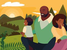 parents with children family in fall day landscape vector