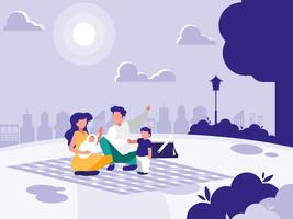 cute family in park with picnic vector