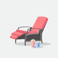 Silla reclinable de lujo de cine con palomitas de maíz y lata de refresco vector