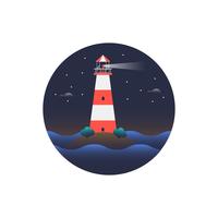 Red and White Lighthouse Scene at Night  vector
