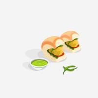 Indian Food Vada Pav with Mint Sauce vector