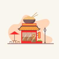 Restaurante chino con mesas al aire libre en la calle vector