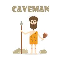Primitive Caveman with Spear and Food vector