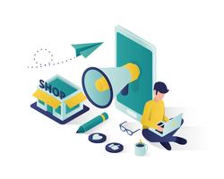 business promotion isometric illustration vector