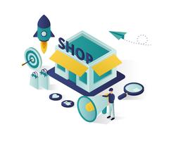 business promotion isometric illustration vector