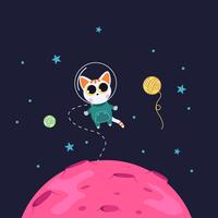 Cute Cat Character Floating in Space. vector