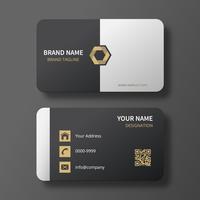 Modern Black and White Business Card with Gold Hexagon Logo