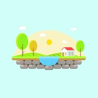 Beautiful Countryside Scene with a House and Lake vector