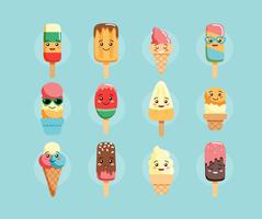Kawaii ice cream characters vector
